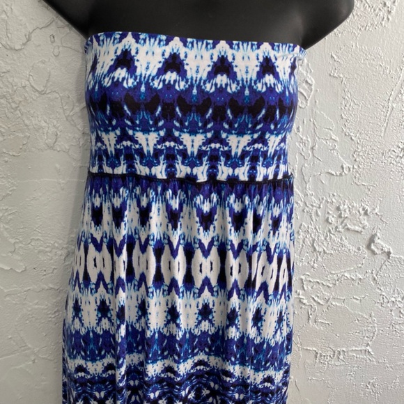 Cynthia Rowley Tie Dye Blue White Convertible Maxi Dress Small Rayon BohoCore - Picture 1 of 6